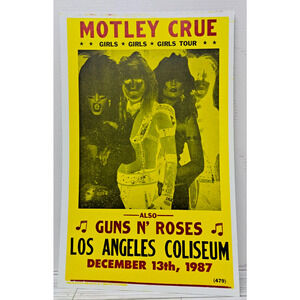 Vintage 1987 Poster - Concert Motley Crue - Gun's & Roses - Los Angeles Coliseum